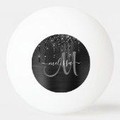 Chic Black Dripping Glitter Brusal Monogram Pingpongbal (Voorkant)