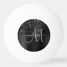 Chic Black Dripping Glitter Brusal Monogram