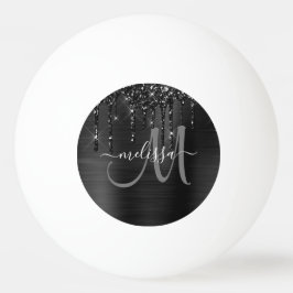 Chic Black Dripping Glitter Brusal Monogram Pingpongbal