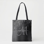 Chic Black Dripping Glitter Brushed Metal Monogram Tote Bag (Voorkant)