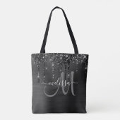 Chic Black Dripping Glitter Brushed Metal Monogram Tote Bag (Achterkant)