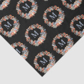 Chic Black Elegant Monogram Wreath Christmas Tissuepapier (Detail)