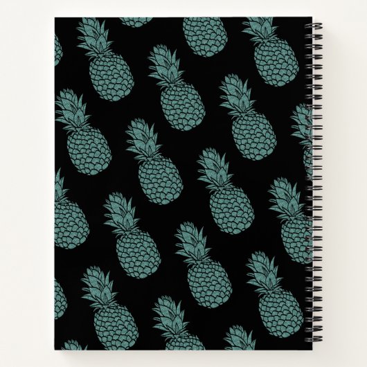 Chic Black en Blauwgroen Glitter Ananas Naam Notitieboek (Achterkant)