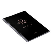 Chic Black en Faux Roos Gold R Letter Monogram Notitieboek (Rechterzijde)