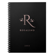 Chic Black en Faux Roos Gold R Letter Monogram