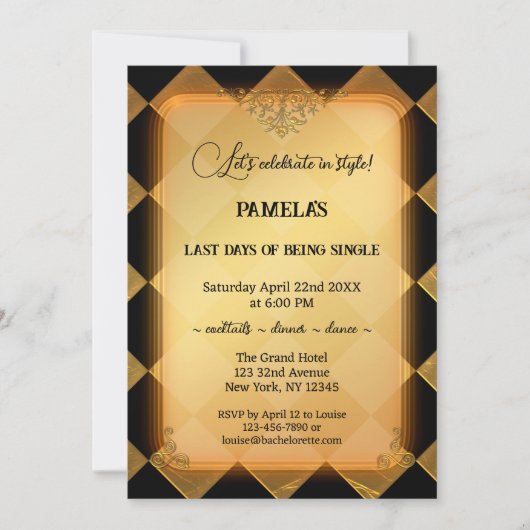 Chic Black en Gold Bachelorette Party Kaart (Voorkant)