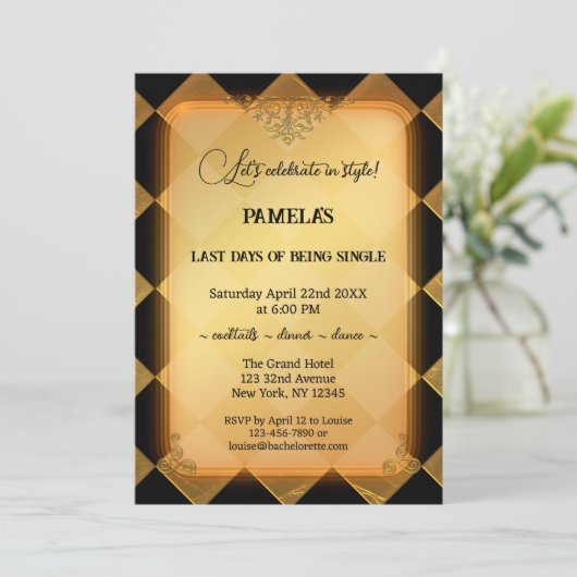 Chic Black en Gold Bachelorette Party Kaart (Staand voorkant)
