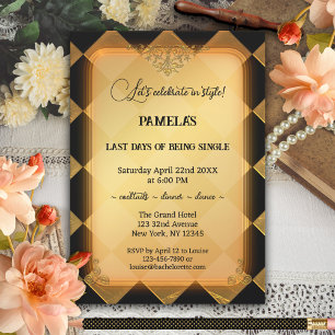 Chic Black en Gold Bachelorette Party Kaart