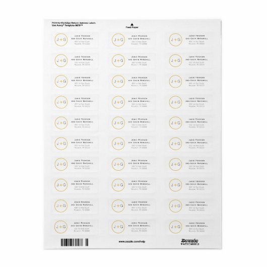 Chic Black en Gold Circle Couple Initialen Etiket (Full Sheet)