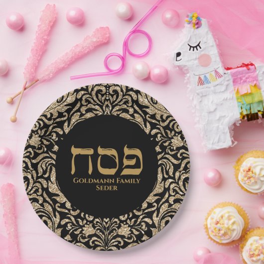 Chic Black en Gold Hebrew Pesach Passover Papieren Bordje (Feest)