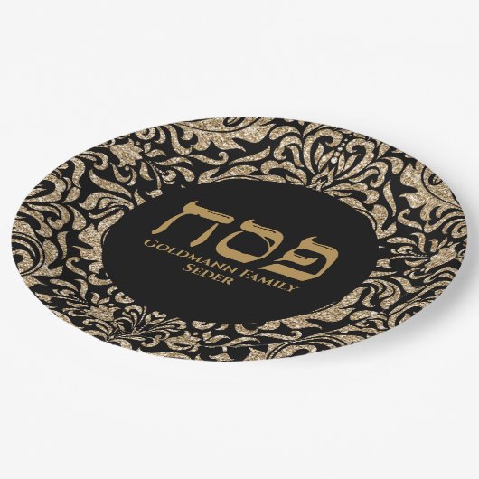 Chic Black en Gold Hebrew Pesach Passover Papieren Bordje (Gekanteld)