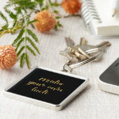 Chic Black en Gold Luck Quote Sleutelhanger (Zijkant)
