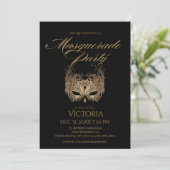Chic Black en Gold Masquerade Party Verjaardag Kaart (Staand voorkant)