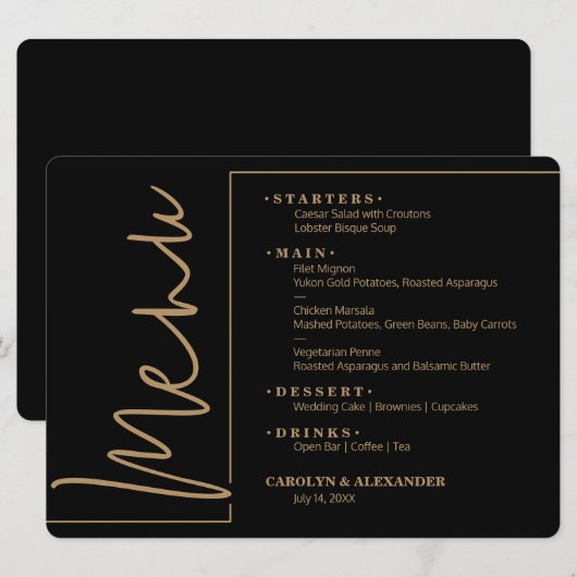 Chic Black en Gold Menu (Voorkant / Achterkant)