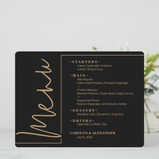 Chic Black en Gold Menu (Staand voorkant)