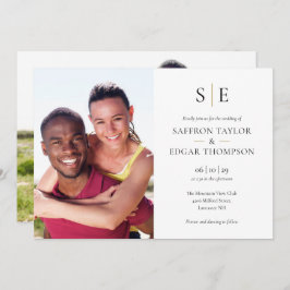 Chic Black en Gold Monogram 2 Foto Weddenschap Kaart