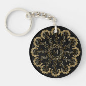 Chic Black en Gold Monogramed Sleutelhanger (Voorkant)
