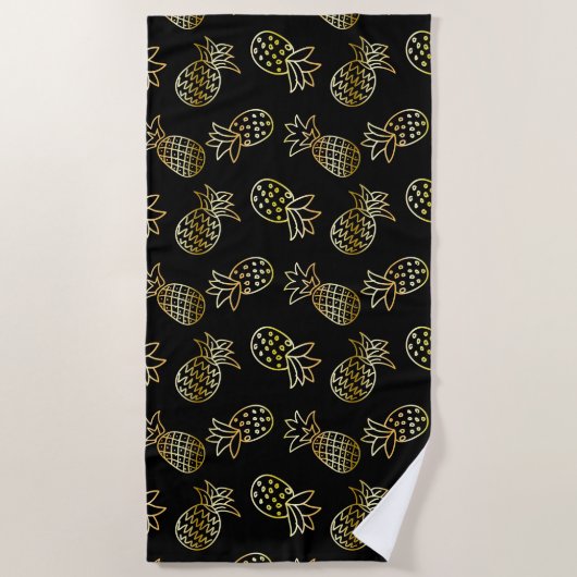 Chic Black en Gold Pineappel Strandlaken (Voorkant)
