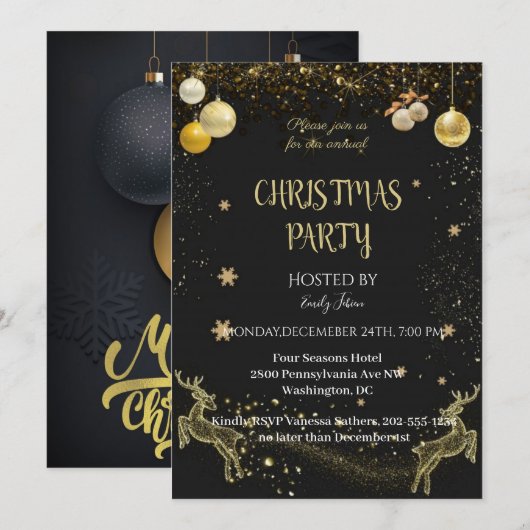 Chic Black en Gold Save The Date (Voorkant / Achterkant)