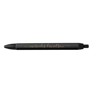 Chic Black en Gold Script Floral Monogram Zwarte Inkt Pen