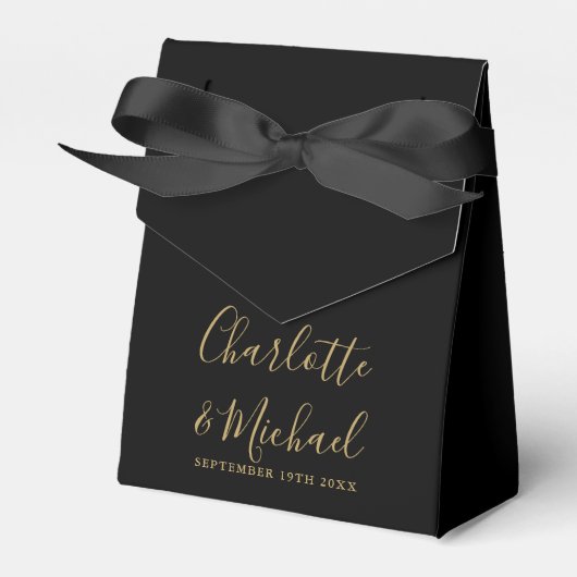 Chic Black en Gold Script Weddenbox Bedankdoosjes (Voorkant Zijde)