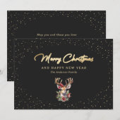 Chic Black en Gold Snow Reindeer Merry-kerst Feestdagenkaart (Voorkant / Achterkant)