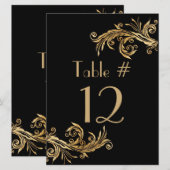 Chic Black en Gold Tone Weddenlijstnummer Kaart (Voorkant / Achterkant)