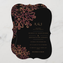 Chic Black en Golden Ornamental Pattern Wedding Kaart