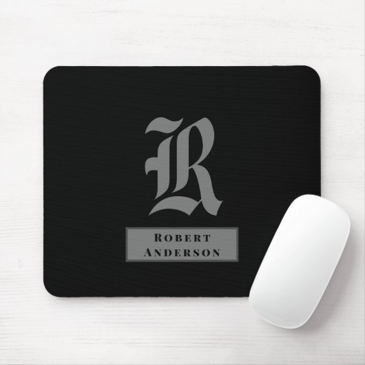 Chic Black en Gray Classic American Text Monogram Muismat (Met muis)