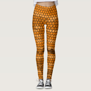 Chic Black en Oranje Honeycomb gepatterd Leggings