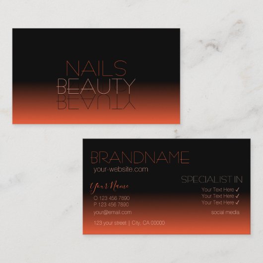 Chic Black en Oranje Mirror Font Classic Stylish Visitekaartje (Voorkant / Achterkant)
