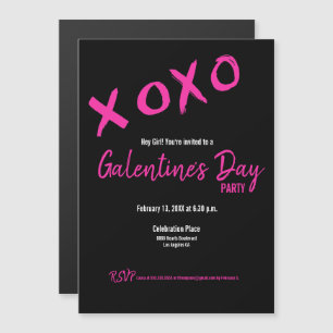 Chic Black en Pink Galentine's Party XOXO Stijlvol Magnetische Uitnodiging