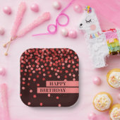 Chic Black en Red Confetti Happy Birthday Papieren Bordje (Feest)