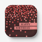Chic Black en Red Confetti Happy Birthday Papieren Bordje (Voorkant)