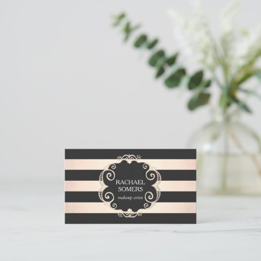 Chic Black en Roos Gold Striped Beauty - geen shin Visitekaartje (Staand voorkant)
