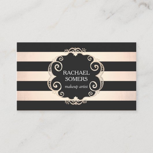 Chic Black en Roos Gold Striped Beauty - geen shin Visitekaartje (Voorkant)