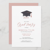 Chic Black en Roos-Gold Typografie Party Invite Kaart (Voorkant / Achterkant)