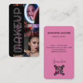 Chic Black en Roze 3 Foto's Qr Code Beauty Visitekaartje (Voorkant / Achterkant)
