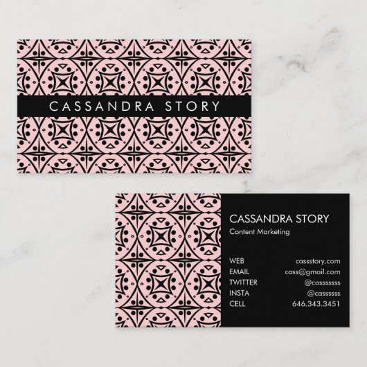 Chic Black en Roze modern Patroon Visitekaartje (Voorkant / Achterkant)