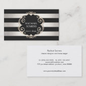 Chic Black en Silver Striped Designer (geen shine) Visitekaartje (Voorkant / Achterkant)