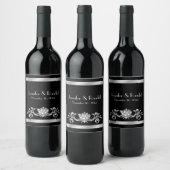Chic Black en Silver Wedding Wine Label Wijn Etiket (Flessen)