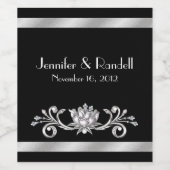 Chic Black en Silver Wedding Wine Label Wijn Etiket (Enkel label)