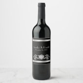 Chic Black en Silver Wedding Wine Label Wijn Etiket (Voorkant)
