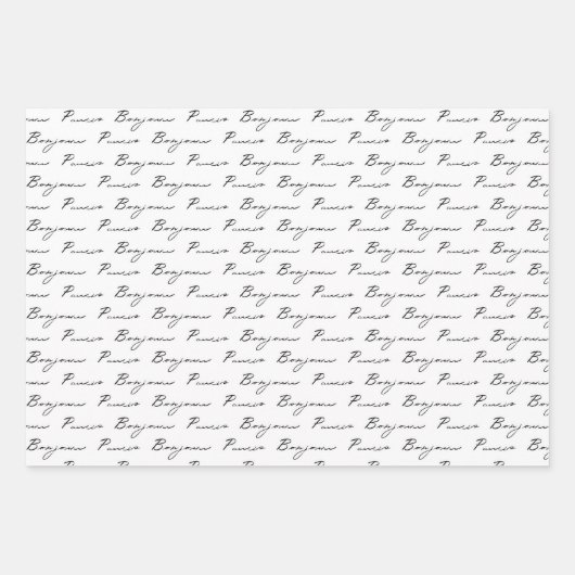 Chic Black en White Bonjour Inpakpapier Vel (Voorkant 3)