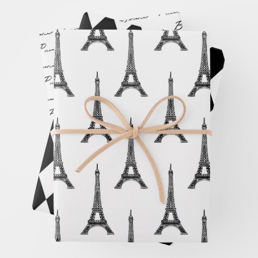 Chic Black en White Bonjour Inpakpapier Vel (In situ)