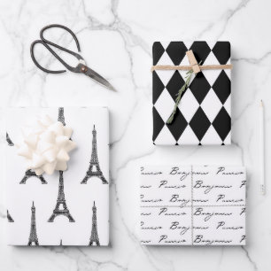 Chic Black en White Bonjour Inpakpapier Vel