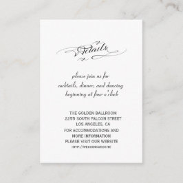 Chic Black en White Calligraphy Wedding Details Informatiekaartje