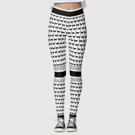 Chic Black en White Cat Print Leggings (Voorkant)