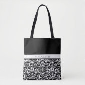 Chic Black en White Damask Persoonlijke Canvas tas (Voorkant)