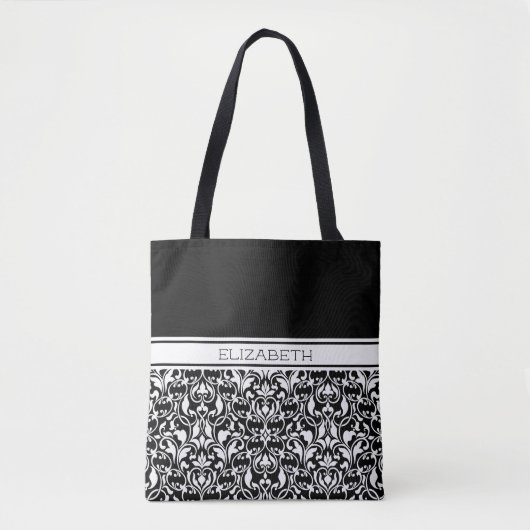 Chic Black en White Damask Persoonlijke Canvas tas (Voorkant)